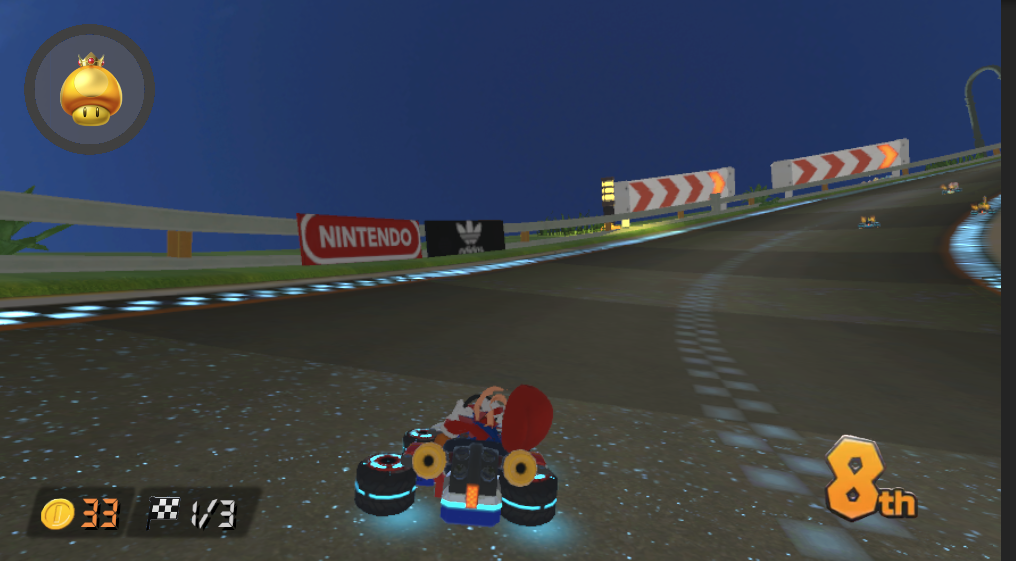 Night track with illuminated ads